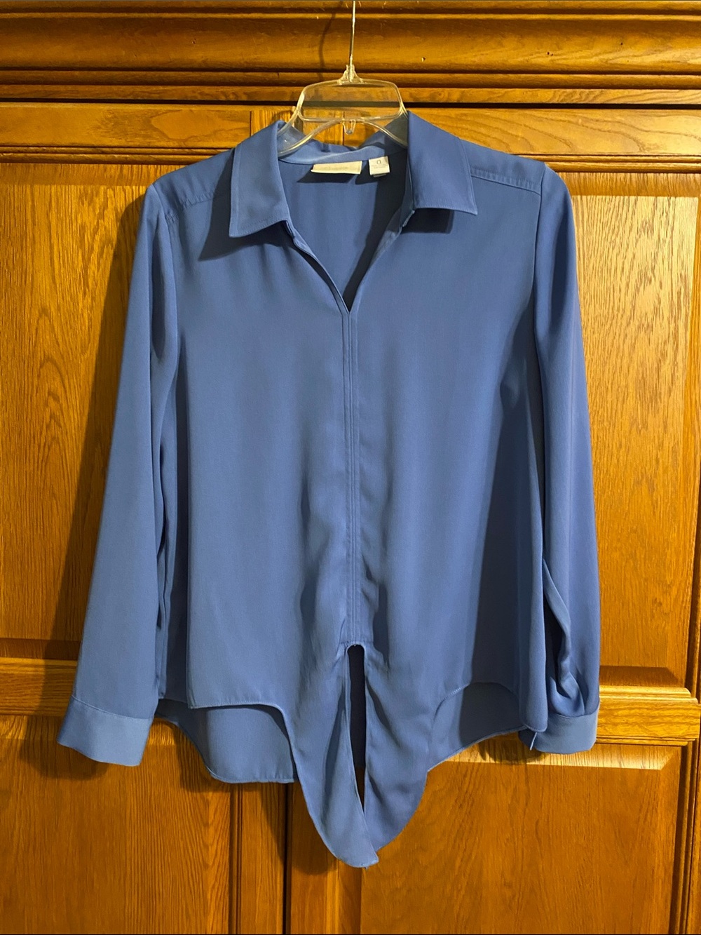 Chico's Dusty Blue V-Neck Hidden Placket Blouse